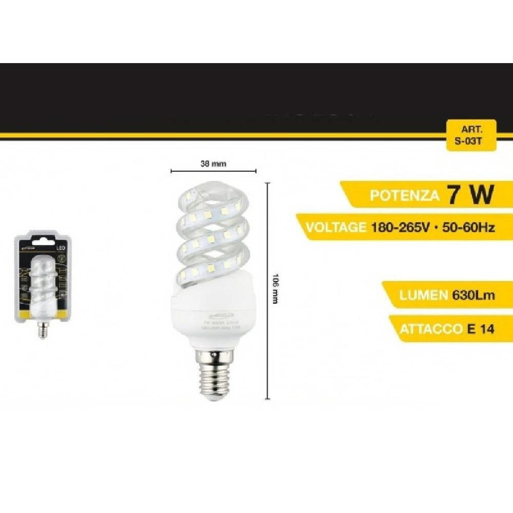 Trade Shop - Lampadina Led A Spirale E14 7 W 40d Luce Bianca Fredda Calda Naturale S-03t -