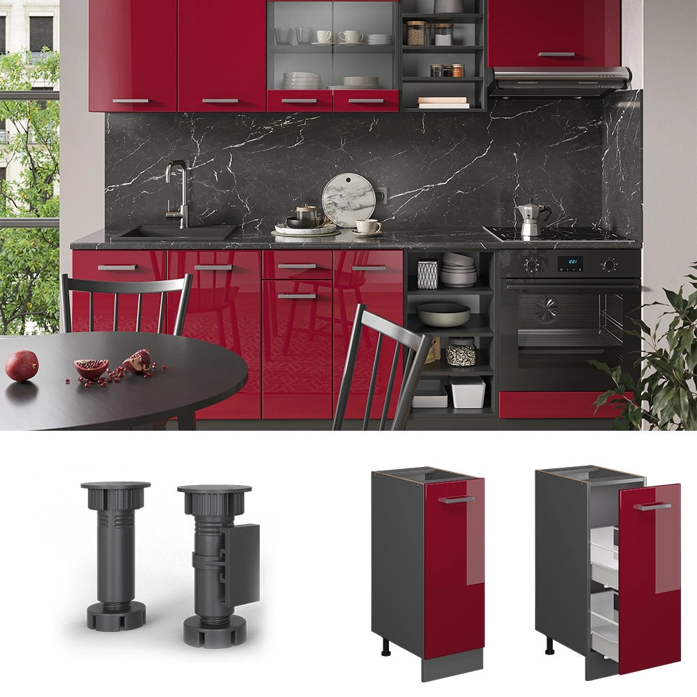 Armadio cucina dispensa alto R-Line Rosso lucido/Antracite 30 cm, PL Antracite Vicco