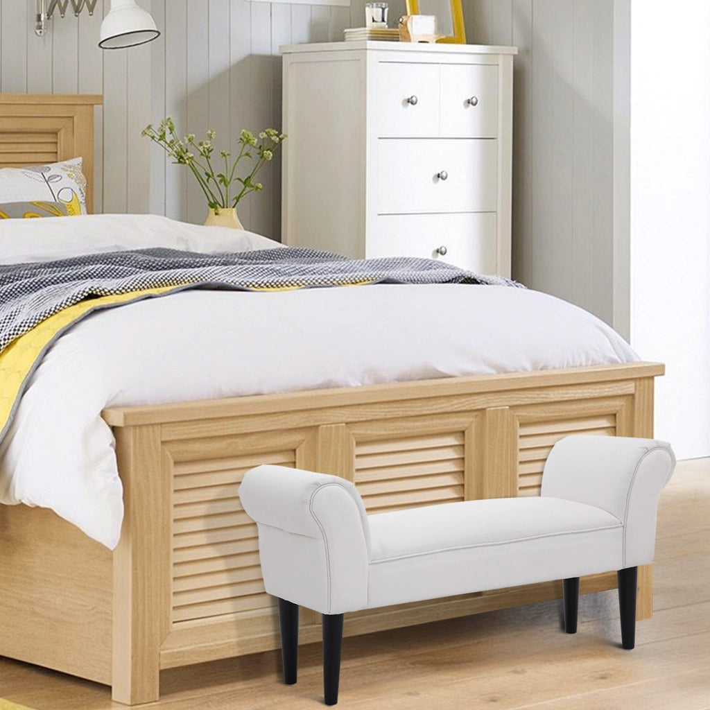 Panca Imbottita con Braccioli per Ingresso ¨C Xylo ¨C Legno Massello Bianco 102x36x51cm