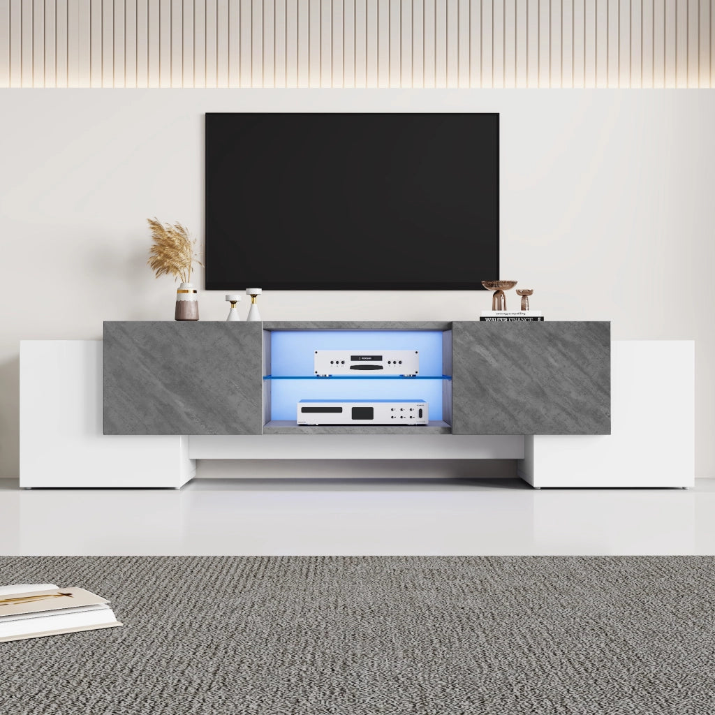 MOBILE TV 180x40x46,5 cm MDF Bianco e Grigio con LED e 4 ante