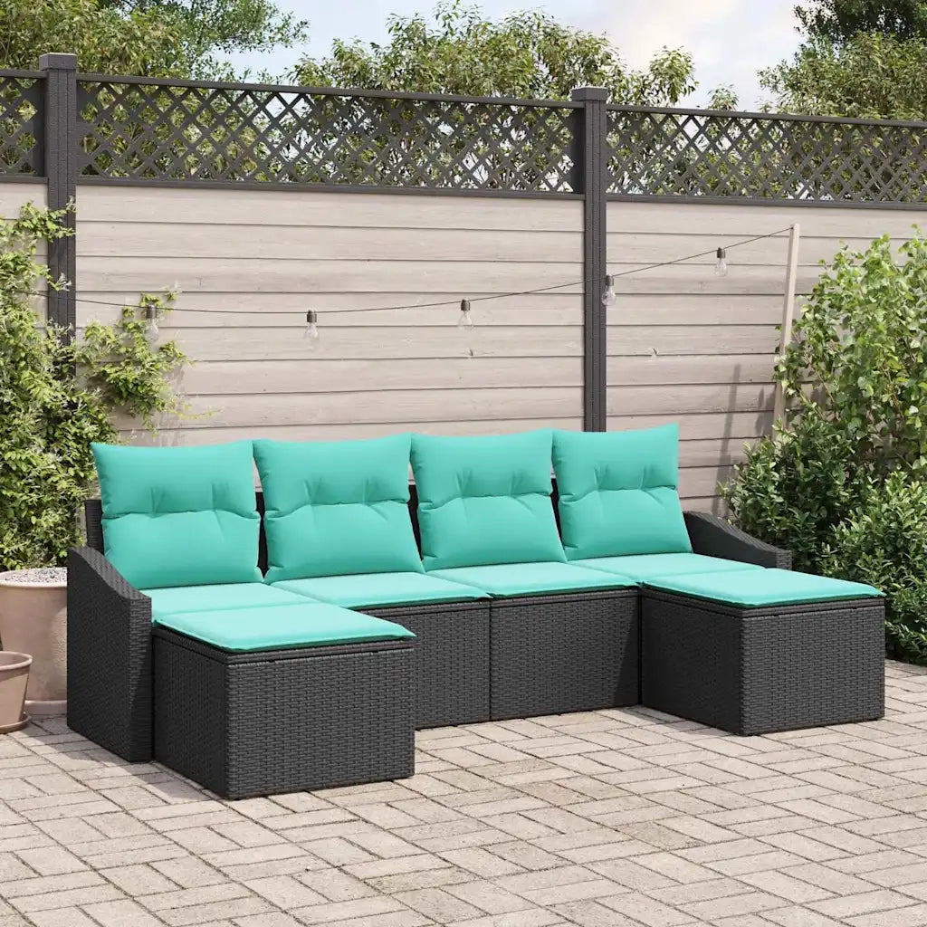 Set di divani con cuscino 6 pcs Nero polyrattan 3346836
