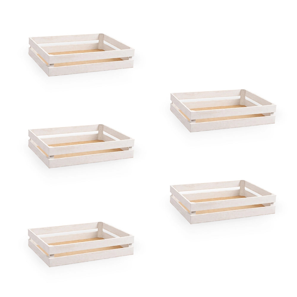 Cassette contenitori in Legno naturali Bianche da 5 Pezzi 24 x 14 x h 5 cm