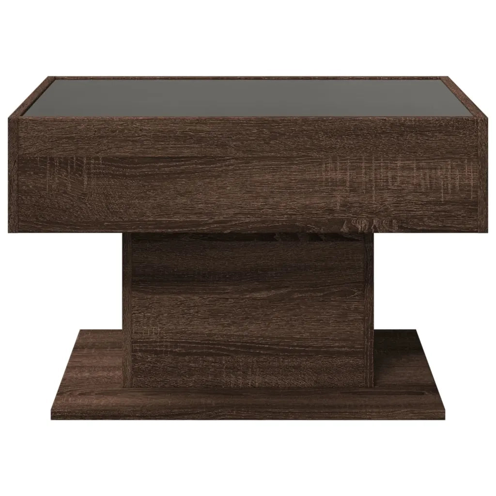Tavolino Salotto con LED-Tavolino da soggiorno-Tavolo Rovere Marrone 70x50x45 cm Multistrato