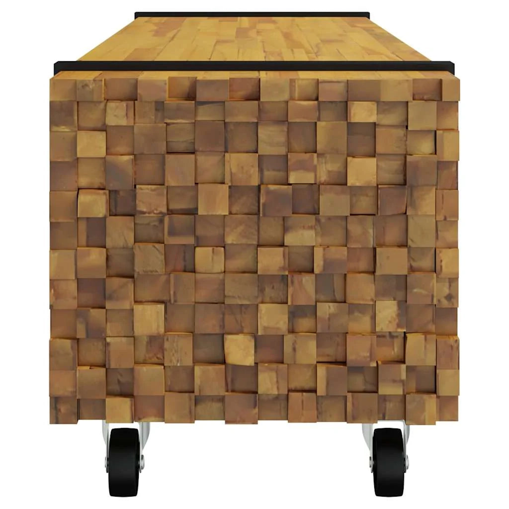 Mobile porta TV rettangolare moderno con ruote 110 x 30 x 30 cm in legno di teak marrone 02_0056684