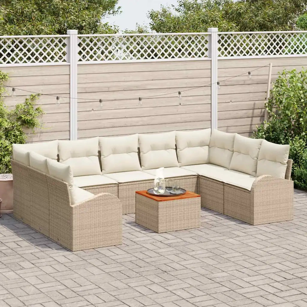 Set Divano da Giardino con cuscino 10 pcs Beige polyrattan
