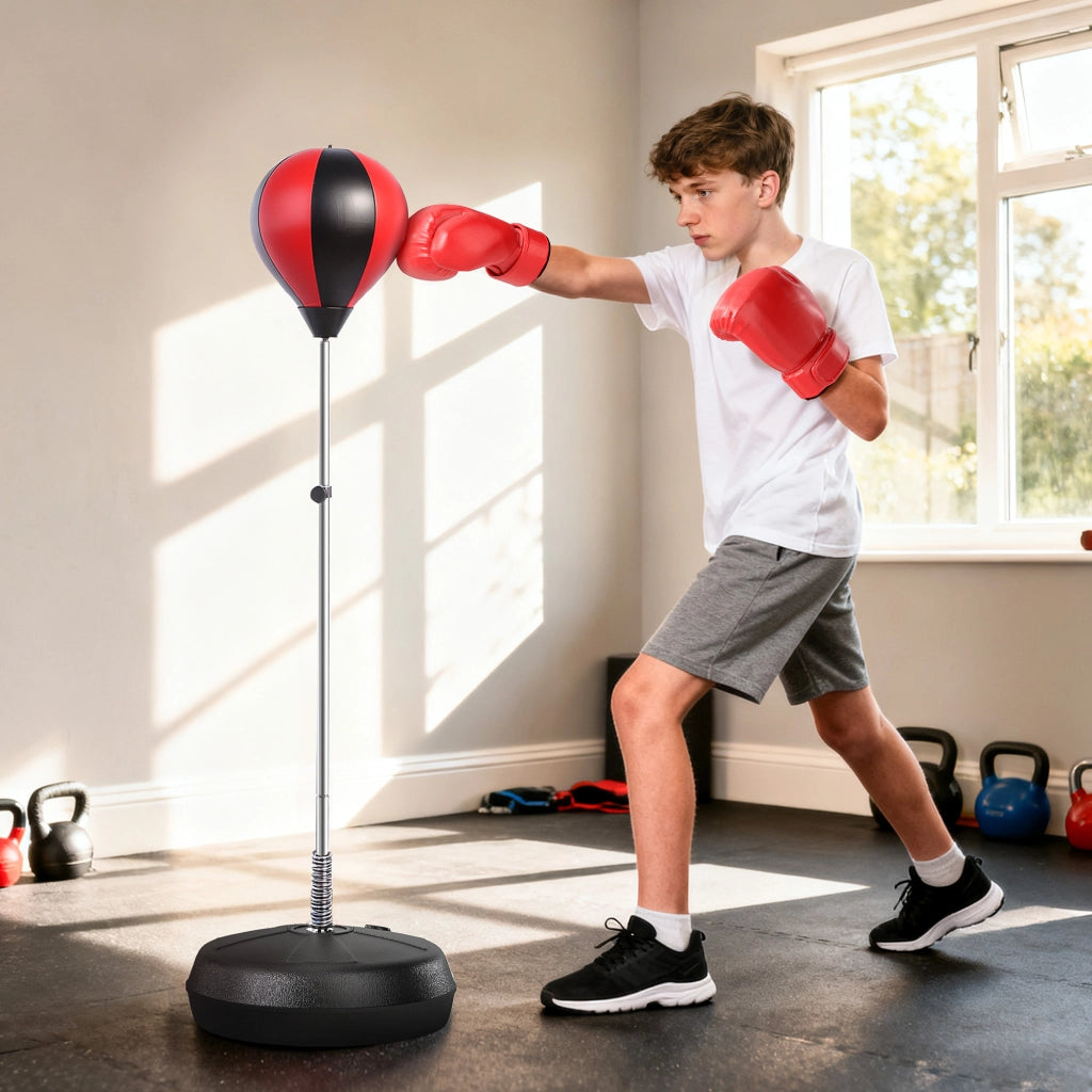 Sacco da Boxe con Base Regolabile 4 Livelli 126-144 cm ¨C zephmum ¨C Rosso e Nero