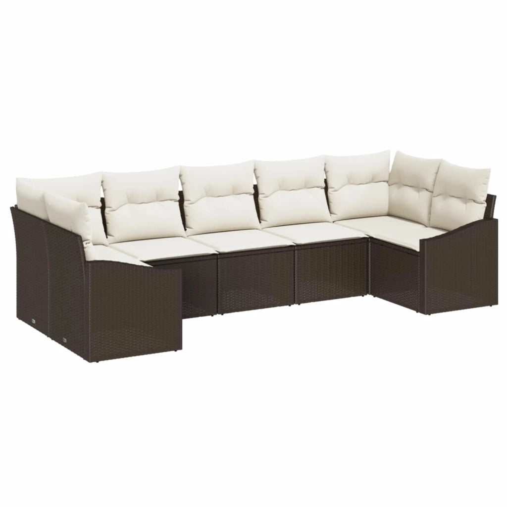 Set Divano da Giardino 7 pcs Marrone e Crema polyrattan