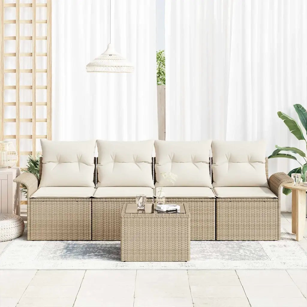 Set Divano da Giardino 5 pcs Beige e Crema polyrattan 3353900