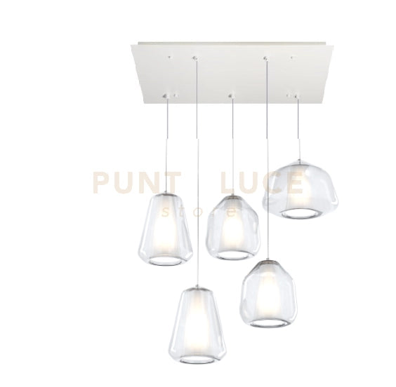 SOSPENSIONE BIANCO 5 LUCI RETTANGOLARE VETRI 1X ALPHA + 2X BETA + 2X GAMMA TRASPARENTI 1176BI-S5 R ABG-TR