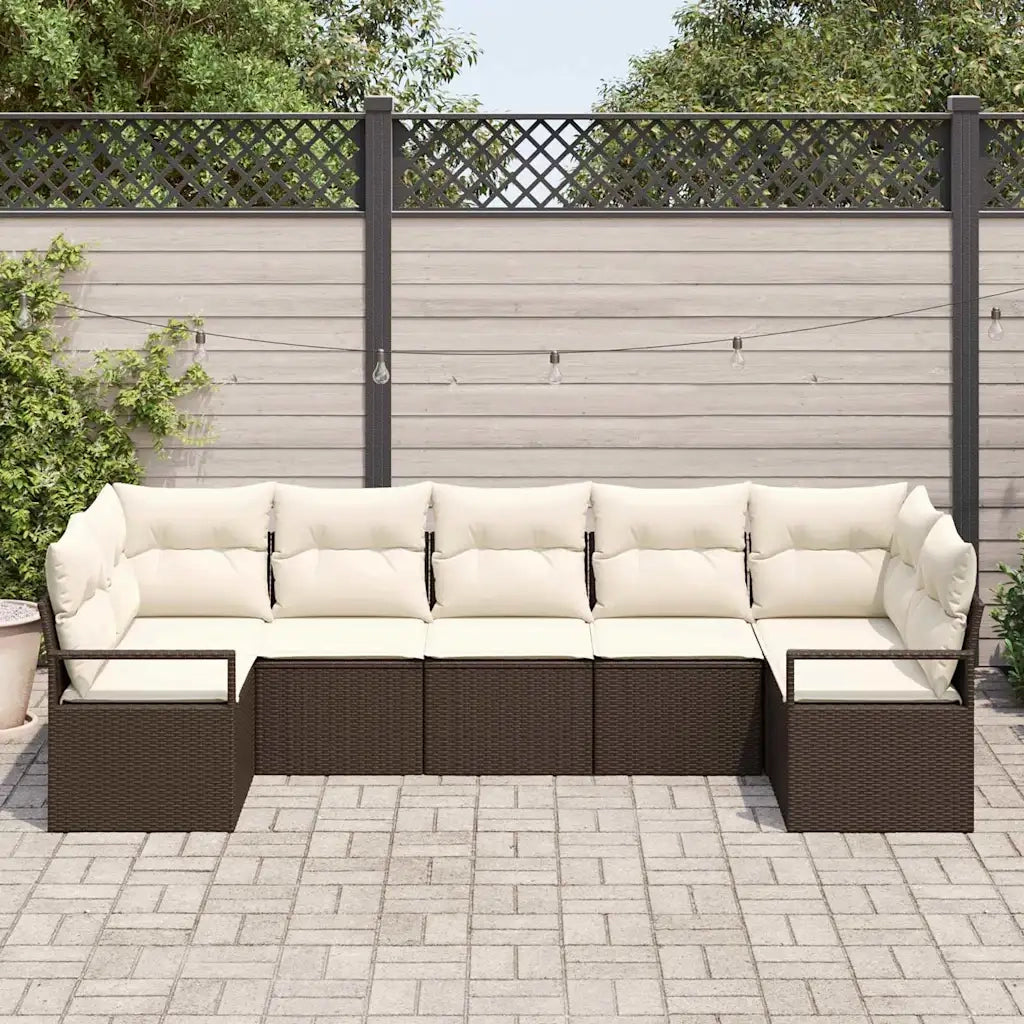 Set di divani con cuscino 7 pcs Marrone polyrattan