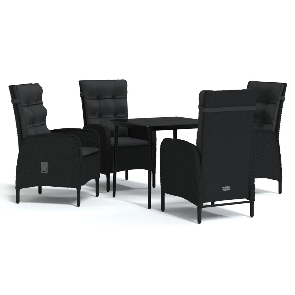 Set da Pranzo da Giardino 5 pz con Cuscini Nero 3099366