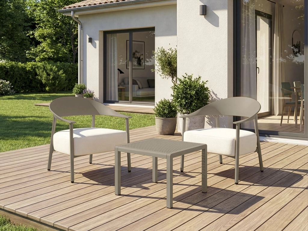 Set di mobili da giardino in metallo e plastica "Céora" - 2 posti - Taupe