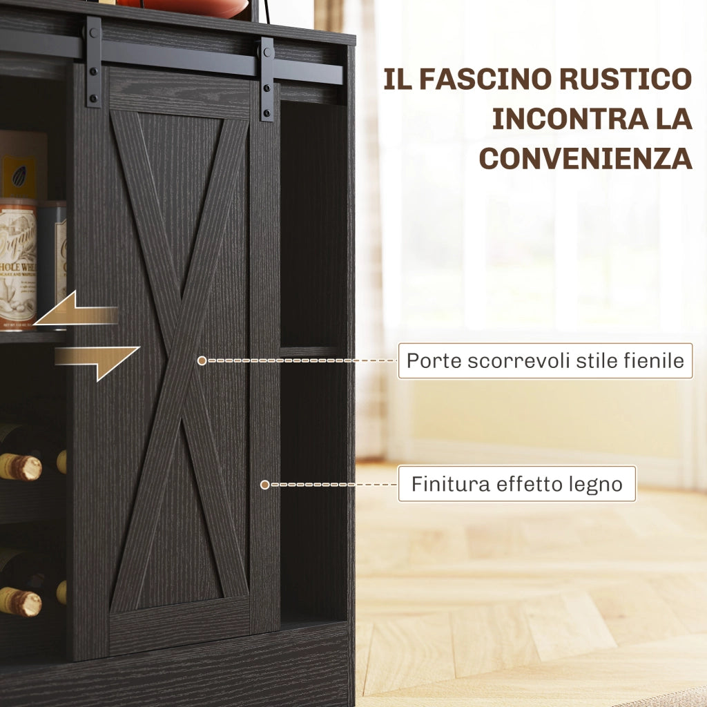 Credenza Rustica con Armadietti, Portabottiglie e Luci LED ¨C Minimal ¨C Nero