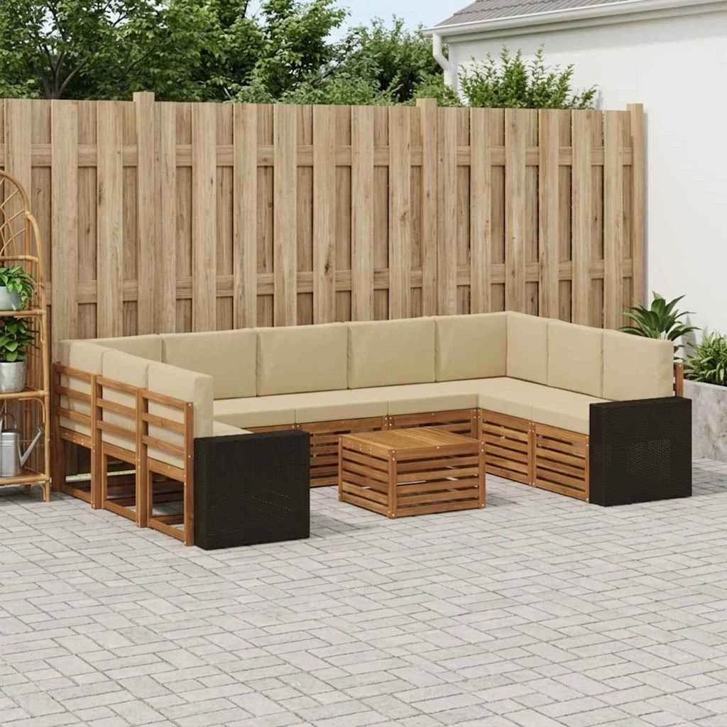 Set di divani da esterno 10 pz Naturale e Beige Poliestere 3384874