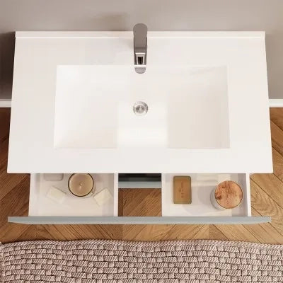 Mobile bagno sospeso 80 rovere bianco e tortora con lavabo e specchio  Iris