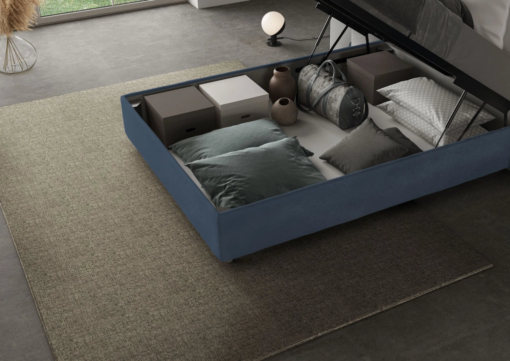 BS COM Letto una piazza e mezza contenitore imbottito 130x190 microfibra blu Large