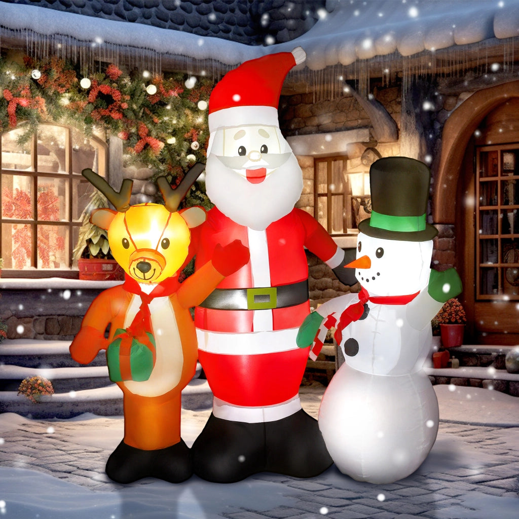 Babbo Natale Inflabile 150 cm con Renna e Pupazzo di Neve Luci LED ¨C Zephmum ¨C Per Esterno Giardino