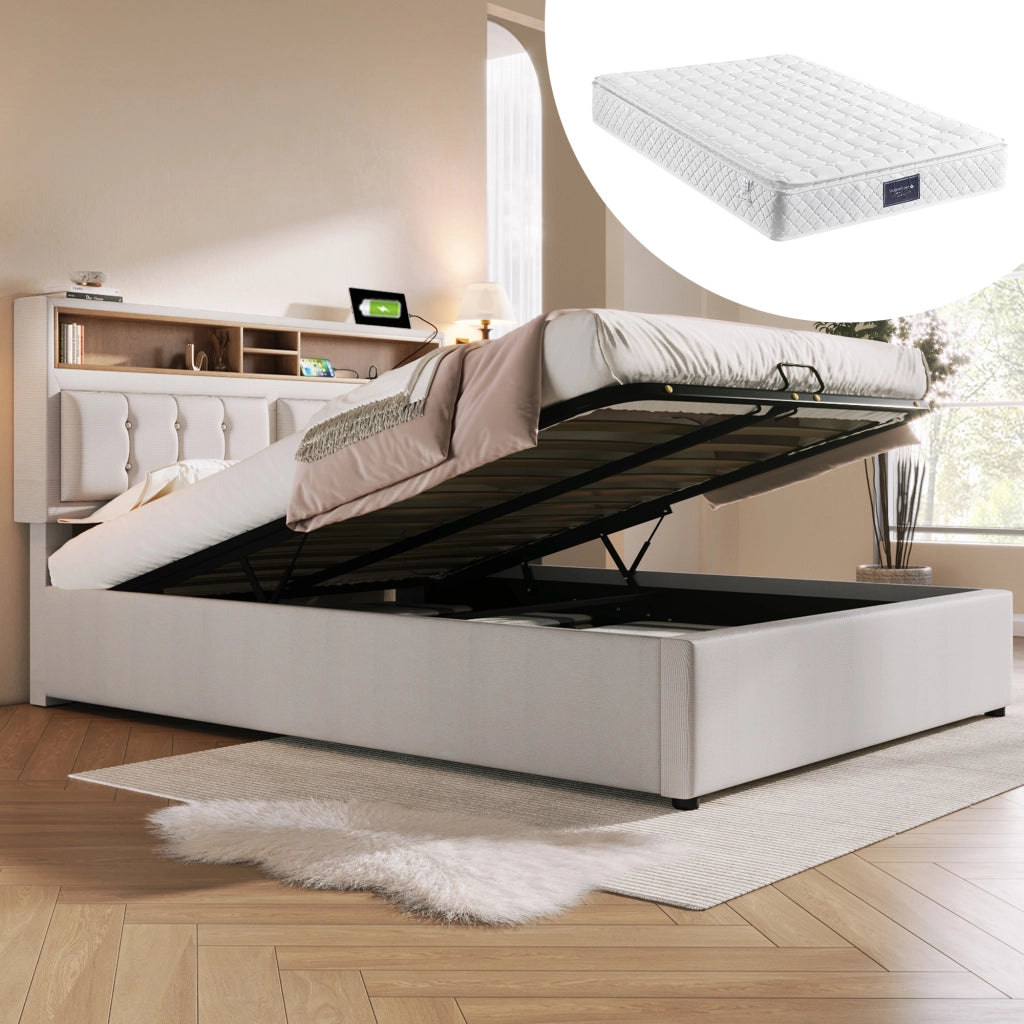letto imbottito lino beige 140 x 200 cm
