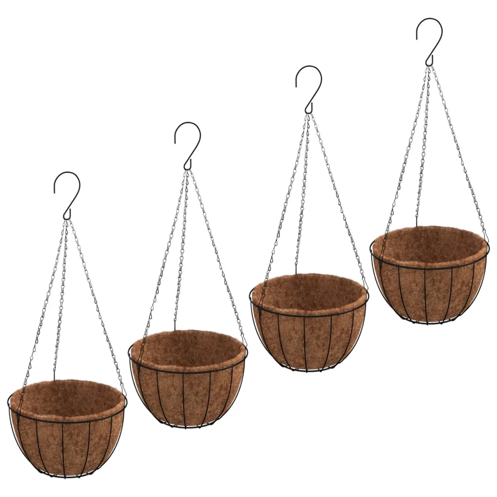 Fioriere | Cassetta per fiori | Vaso Pensili 4 pz Rivestimenti Cocco Nero ?35x52cm Acciaio