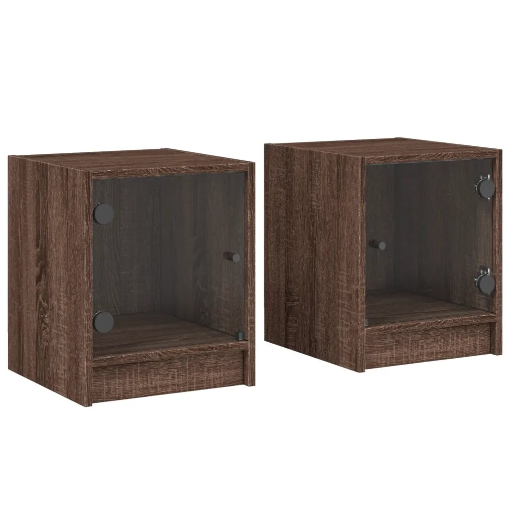 Comodini con Ante in Vetro 2pz-Set di 2 Tavolino da notte Rovere Marrone 35x37x42 cm