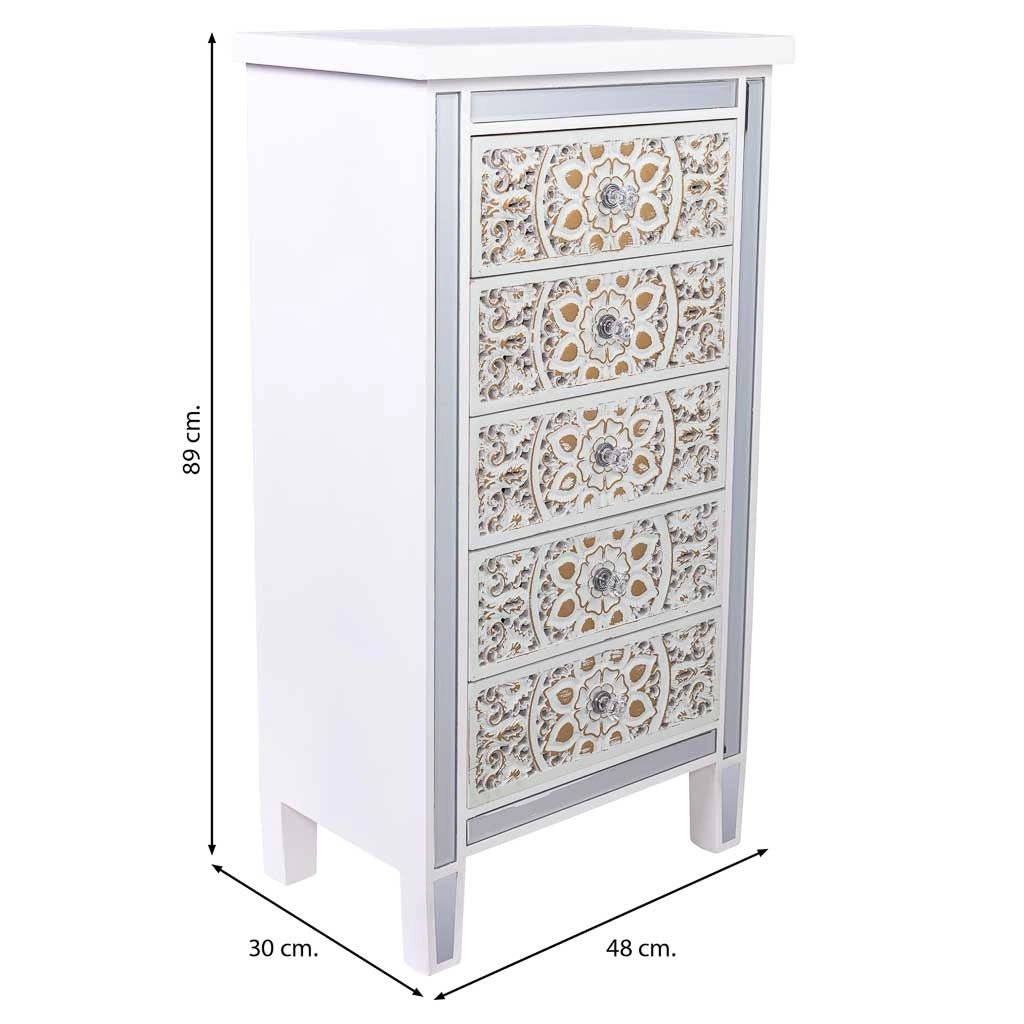 Cassettiera in legno e vetro con 5 cassetti 48x30x89