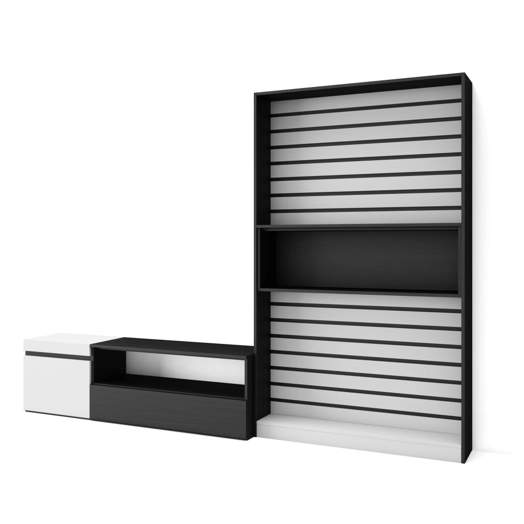 Mobile TV, Soggiorno, 260x35x186cm, Per TV fino a 65", Set di mobili, Bianco e nero RF2544