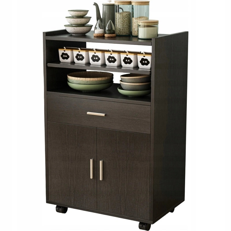 Mobile da cucina su ruote, carrello moderno, tavolo-scaffale su ruote, stile loft, nero