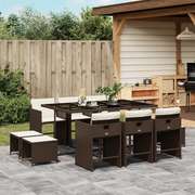 Set da Pranzo da Giardino 11 pz con Cuscini Polyrattan Marrone