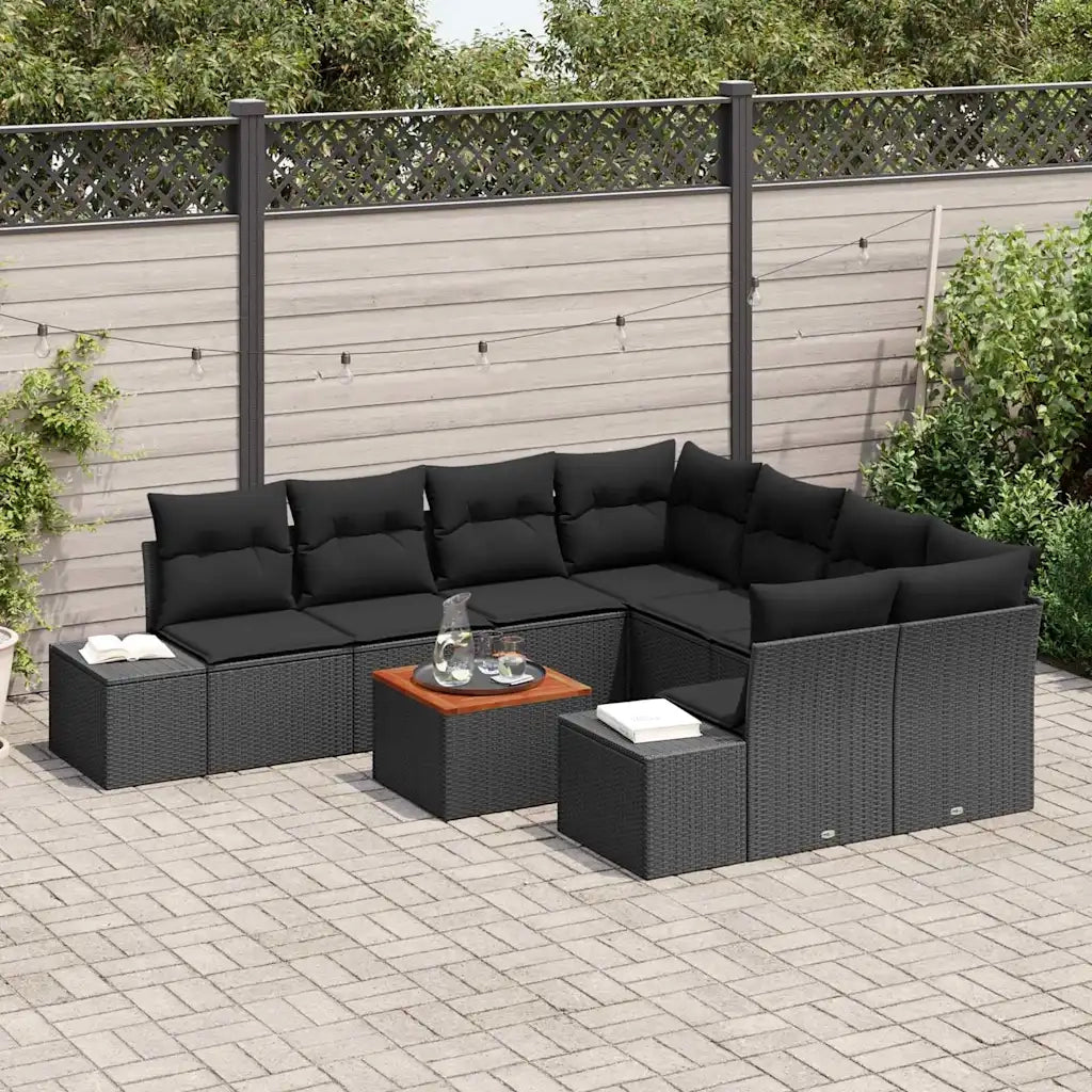 Set Divano da Giardino con cuscino 9 pcs Nero polyrattan 3347940
