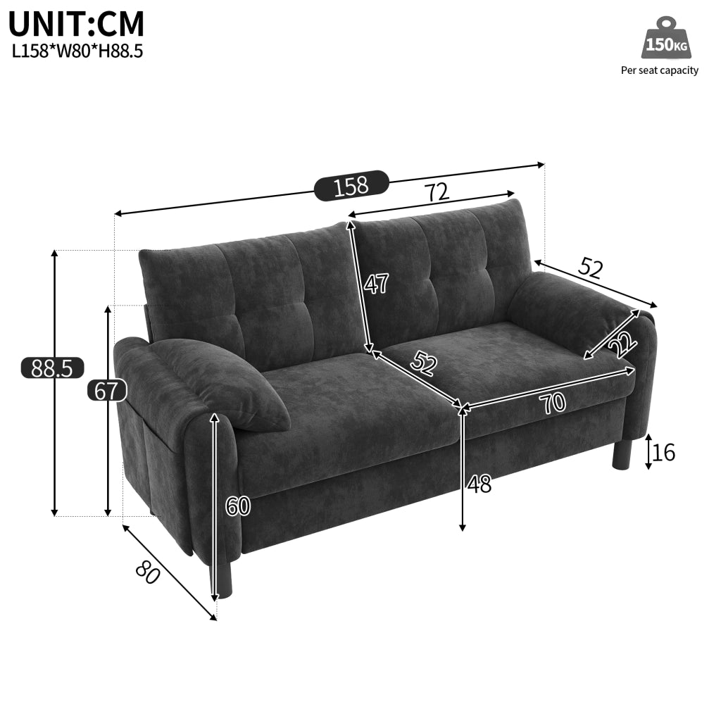 Divano 2 Posti in Tessuto Chenille con Cuscini Morbidi ¨C MINIMAL ¨C Grigio