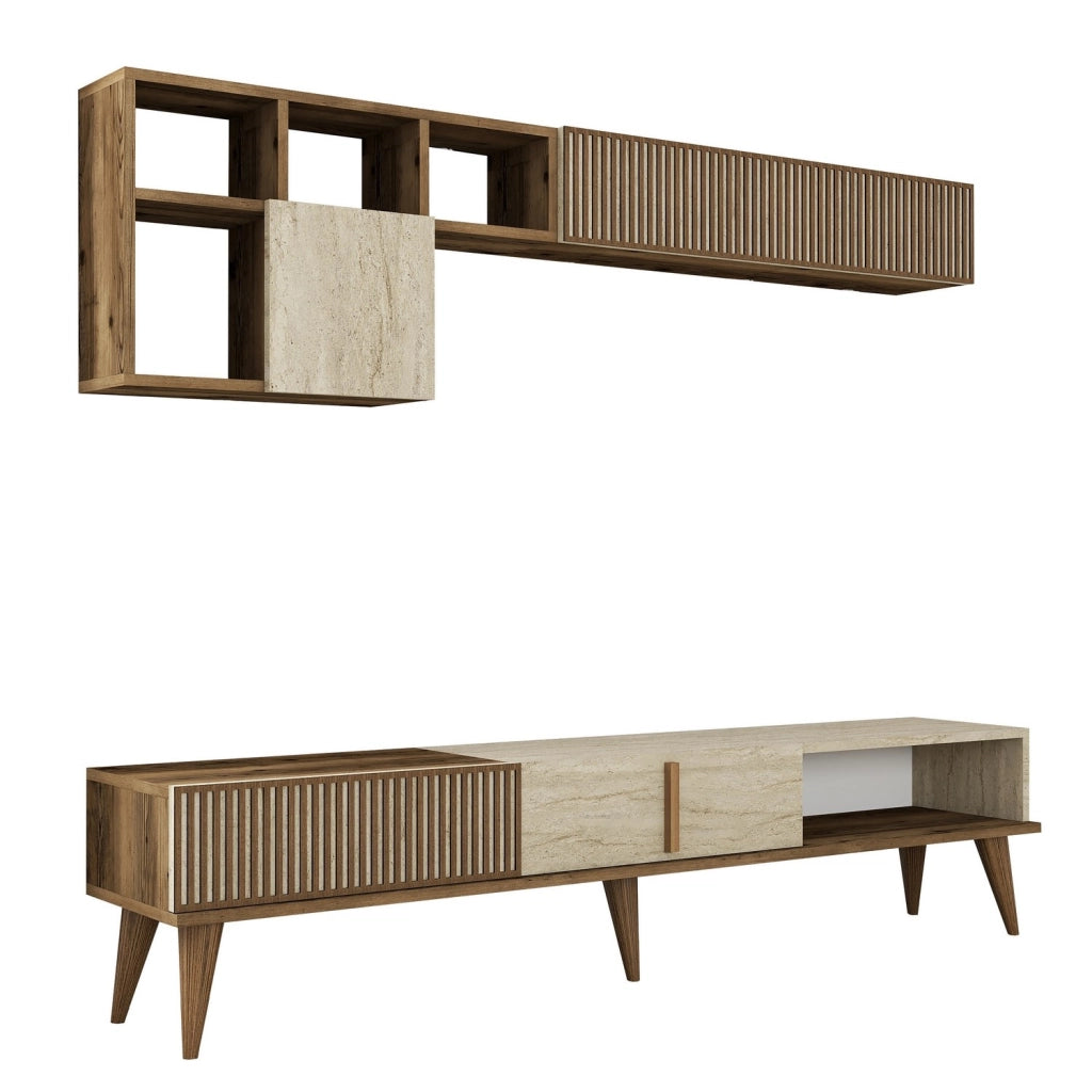 Porta TV in legno "Milan" - 180 x 35 x 40 cm - Noce, Travertino