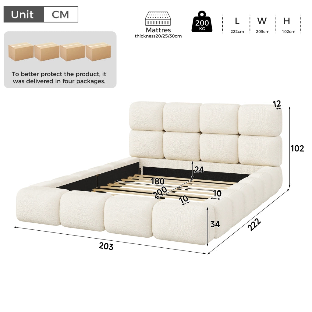 letto imbottito bouclé bianco 222 x 203 cm
