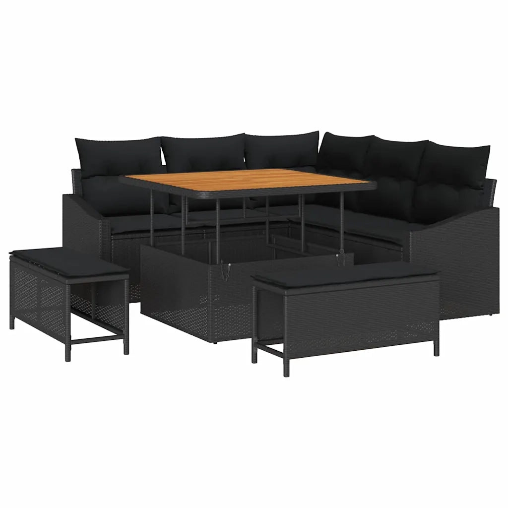 Set Divano da Giardino con cuscino 8 pcs Nero Poly Rattan