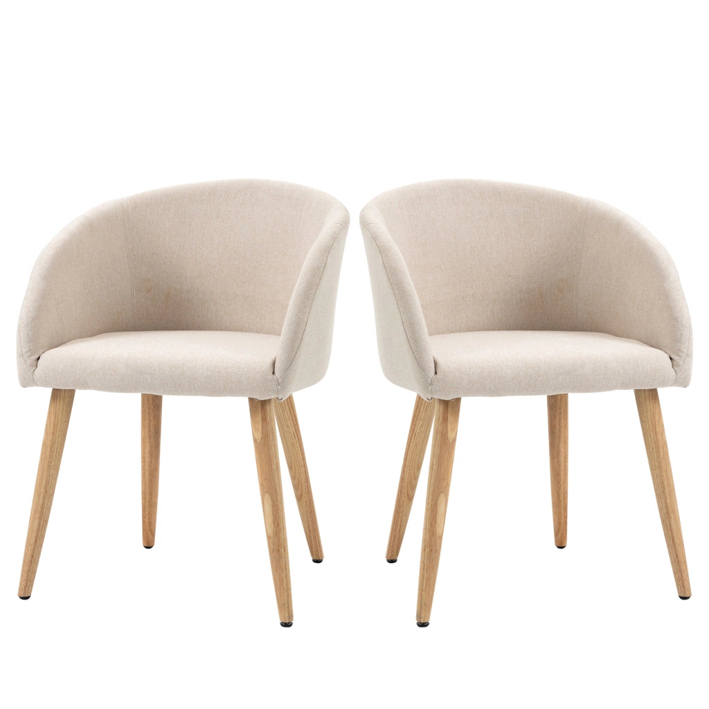 Set 2 Sedie da Pranzo con Braccioli ¨C Xylo ¨C Stile Scandinavo Legno e Tessuto Effetto Lino Beige