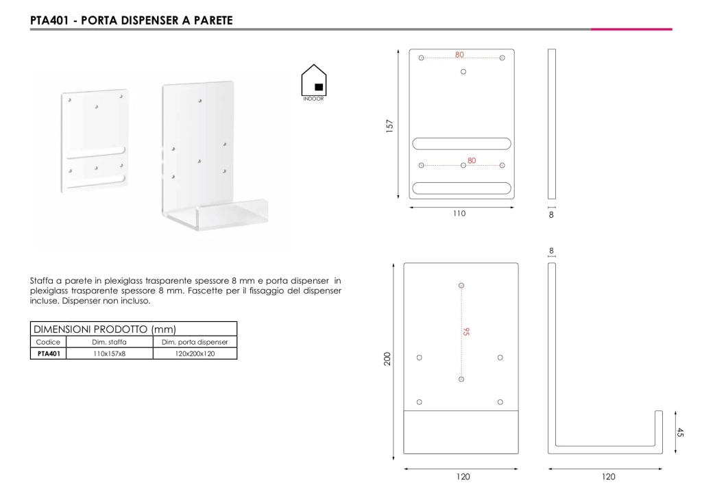 Porta Dispenser da Parete in Plexiglass