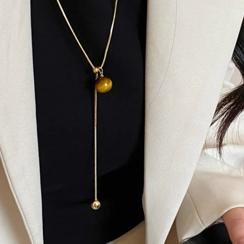 Collana lunga con pendente in pietra naturale, realizzata a mano in oro, regalo di Natale o compleanno.