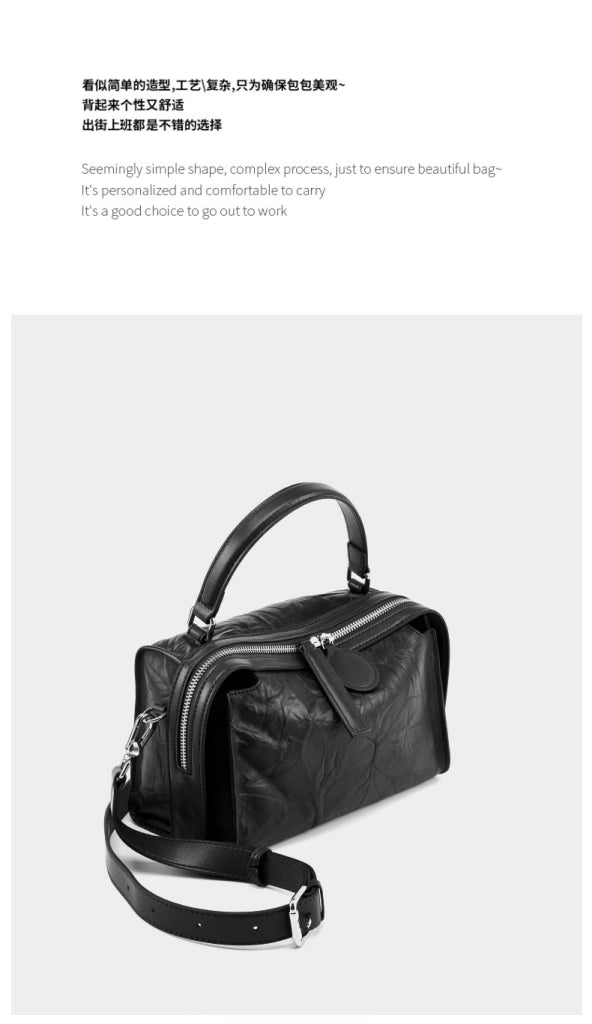 Borsa a tracolla da donna in vera pelle, nera