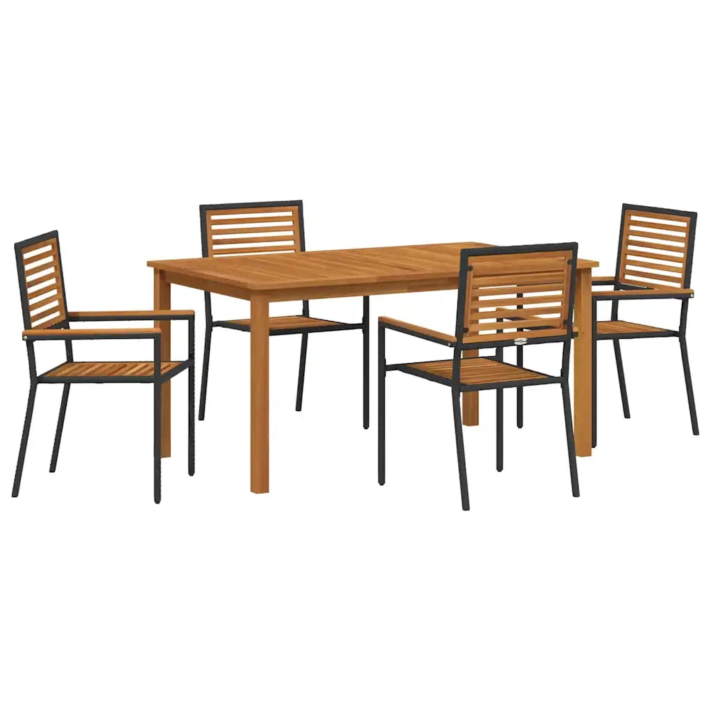 Set da Pranzo per Giardino 5 pcs Nero Legno di Acacia Massello
