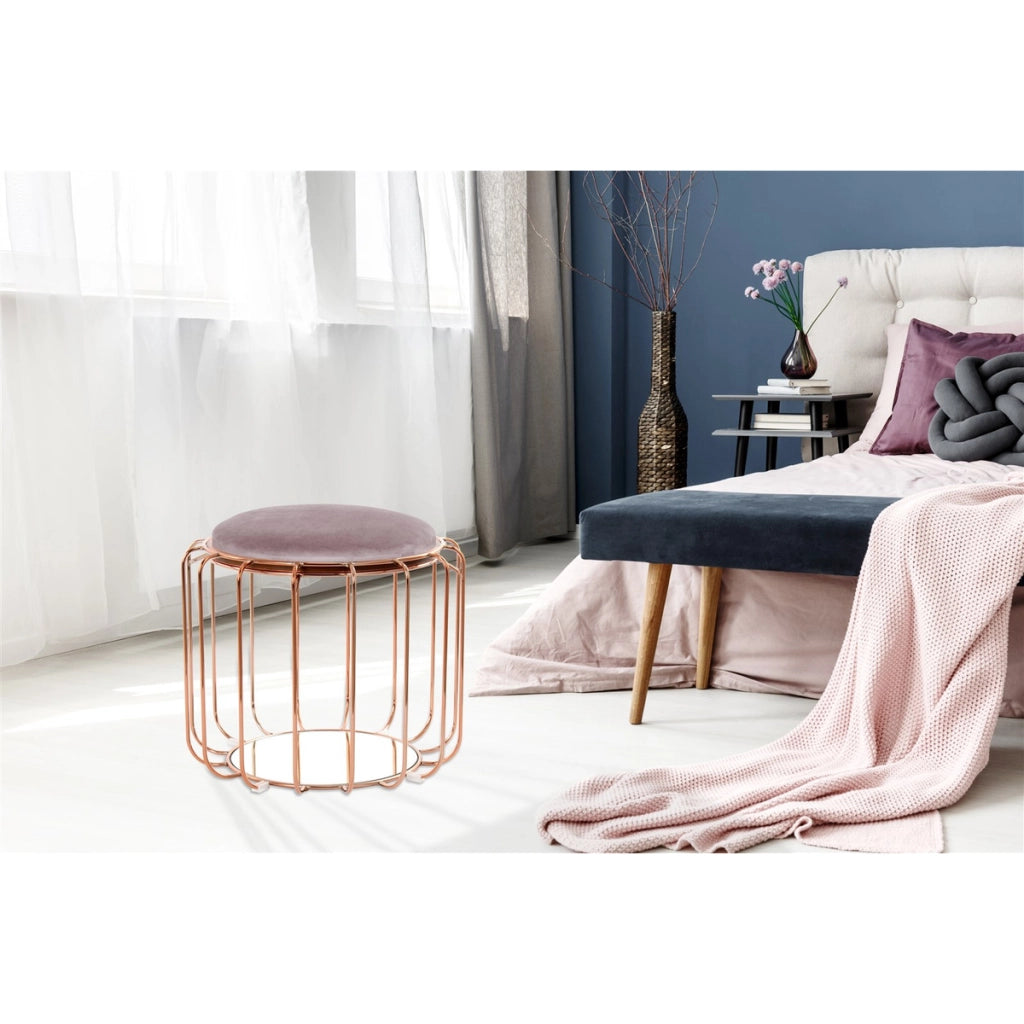 Tavolino e Pouf 2 in 1 Comfortable in Velluto Lilla e Oro Rosa