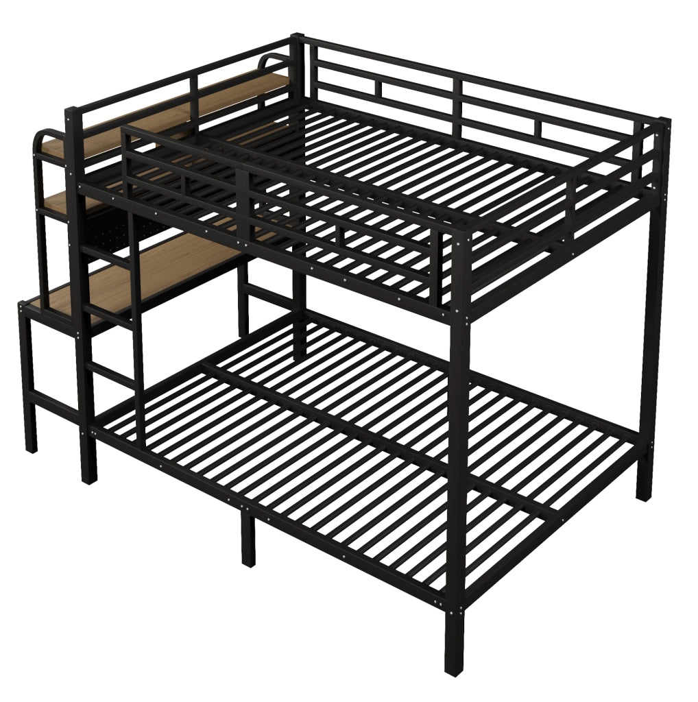 Letto a castello 140x200 cm con scrivania, scaffali, LED e USB