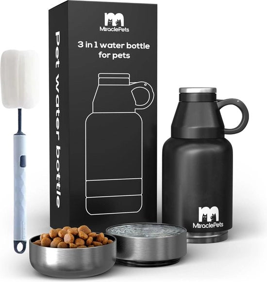 Fiasca per cani - Fiasca per acqua - Cane - 1 Litro - Acciaio inossidabile - Doppia isolazione - On The Go - Sacchetto per cibo e fiasca rimovibile - Libero da BPA