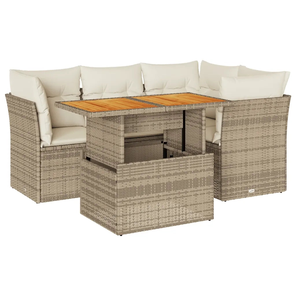 Set Divano da Giardino 5 pz con Cuscini Beige in Polyrattan 3326921