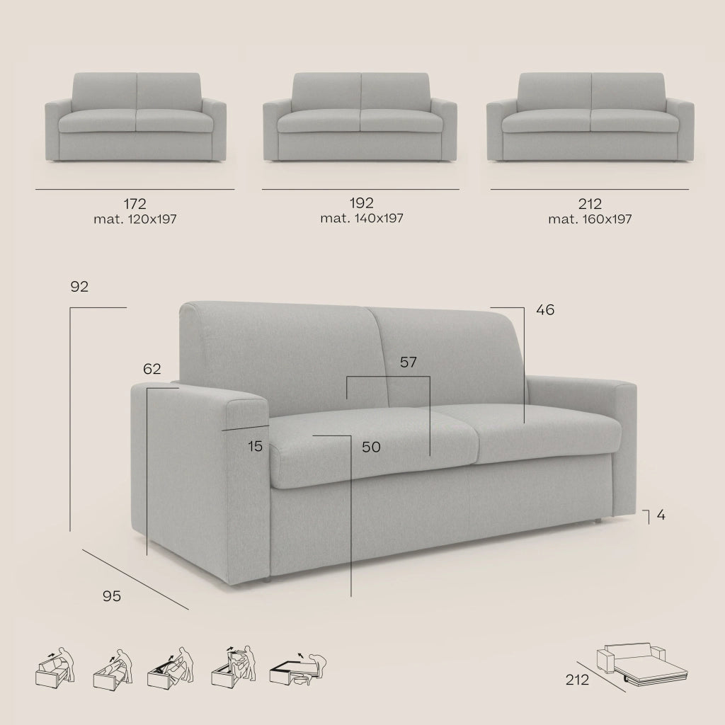 Kansas Divano letto matrimoniale H20 impermeabile 192 cm  azzurro