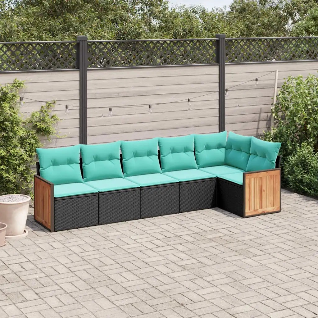 Set Divani da Giardino 6 pz con Cuscini Nero in Polyrattan 3227667