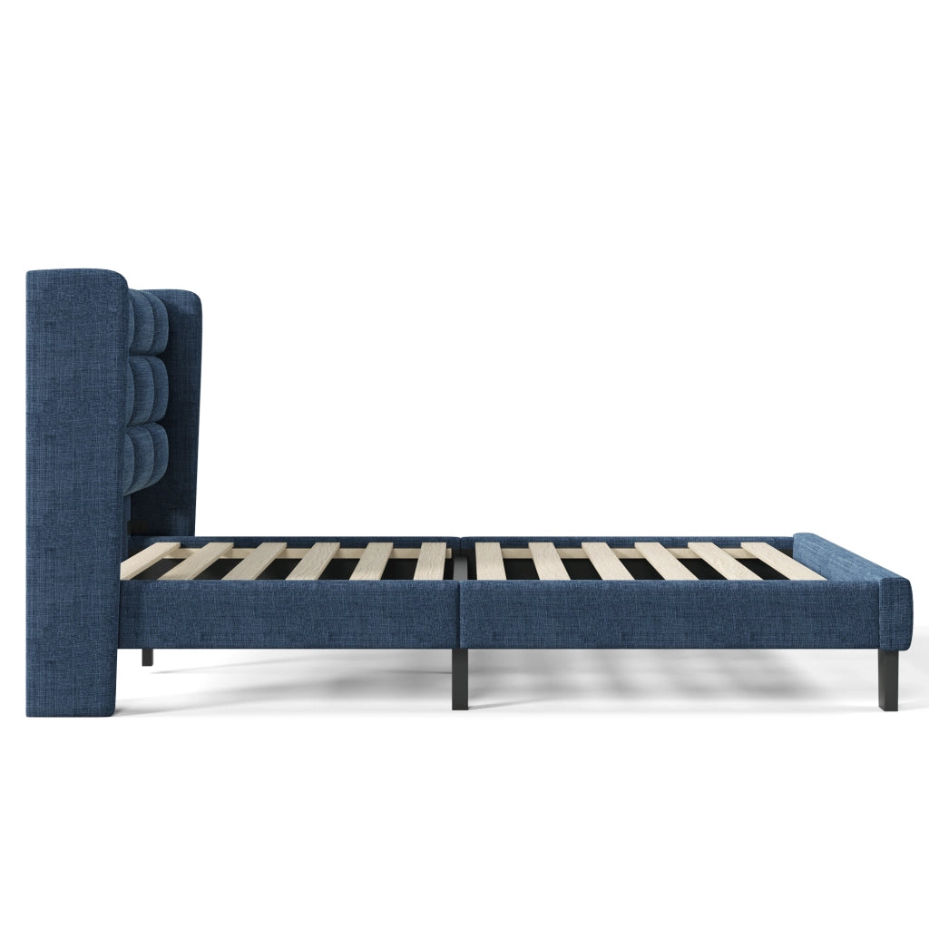 letto imbottito lino blu 90 x 200 cm