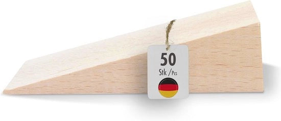 Set di cunei di legno di faggio naturale - Stopper di porta ideale per l'assemblaggio di mobili DIY - 90x30x25 mm - 50 pezzi