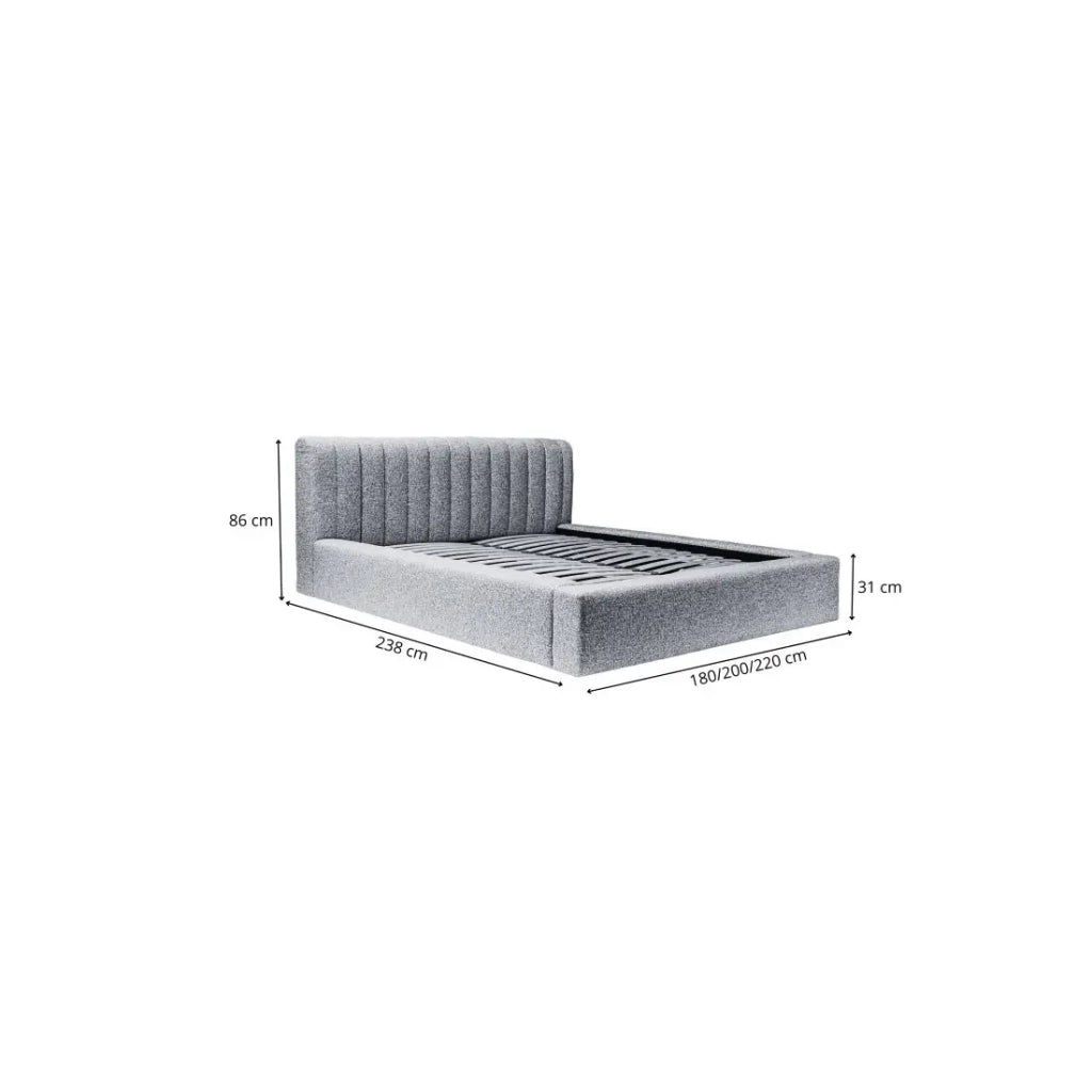 Lit coffre CERVIN – Tessuto bouclé Sabbia nuvolosa – 160x200 cm – Rete sollevabile – Design contemporaneo