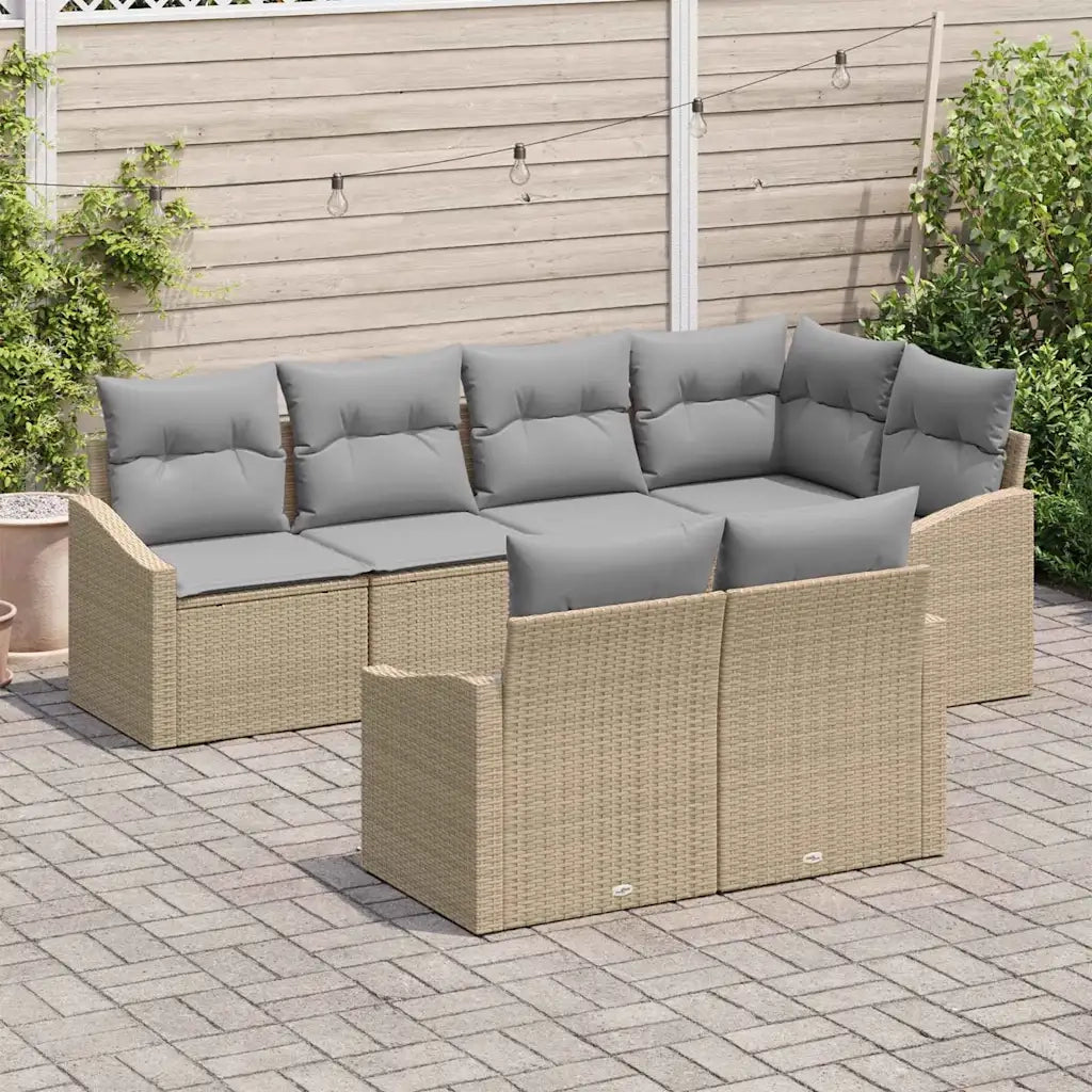 Set Divano da Giardino 7 pcs Beige e Grigio Chiaro polyrattan