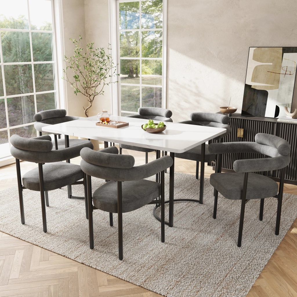 Sedia da Pranzo Poltrona Ergonomica Seduta Ampia con Struttura in Ferro e Tessuto Scamosciato Grigio Scuro