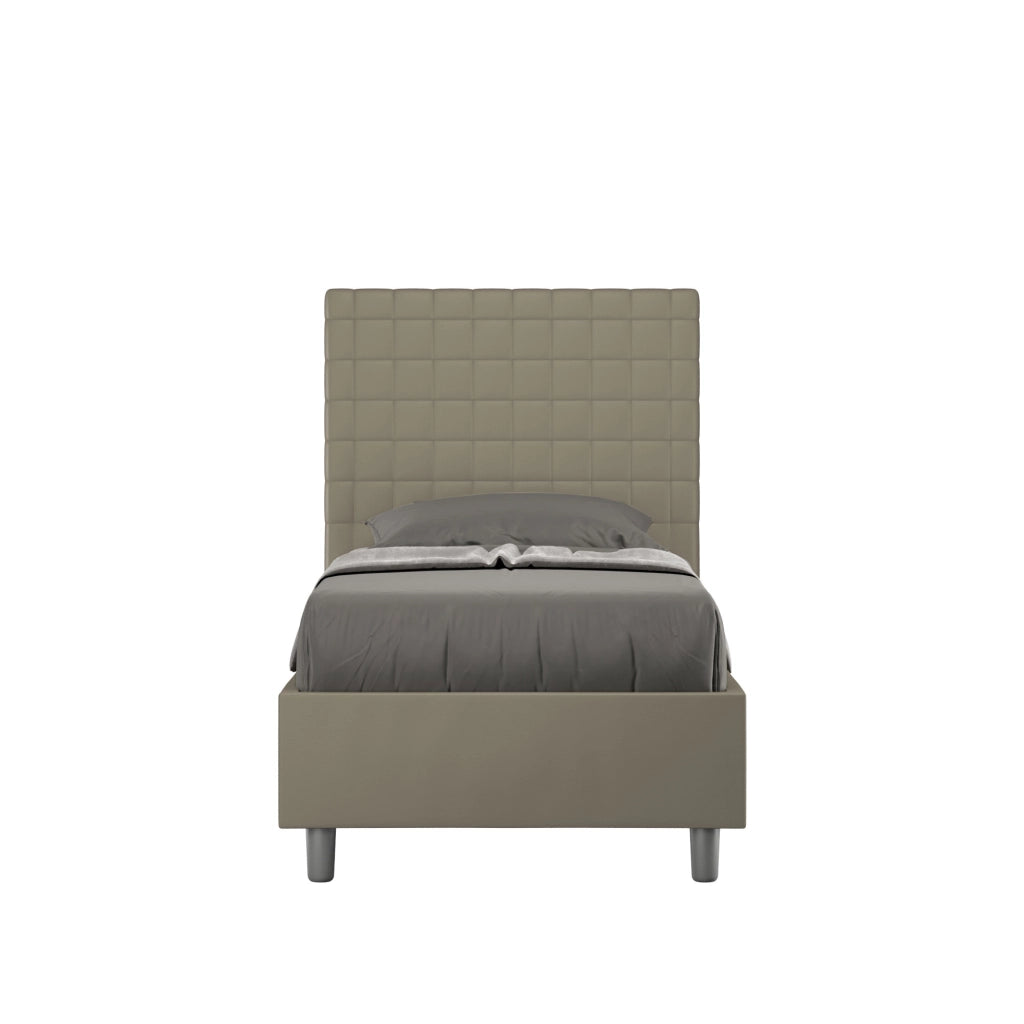 BS COM Letto singolo con rete imbottito 90x210 similpelle cappuccino